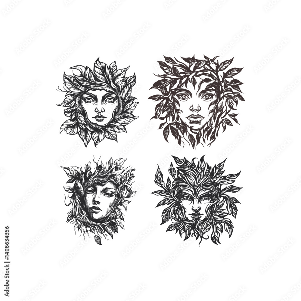 Fototapeta premium Leaf face nature design vector template illustration