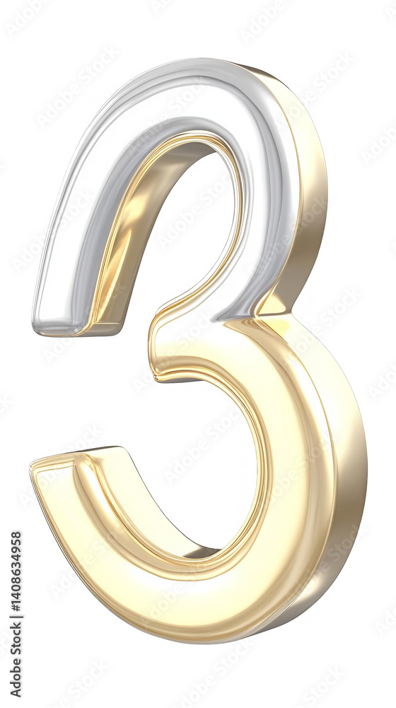 3D Rendered Number Three Gold and Silver Metallic Digit Isolated 3D Rendered Number Three Gold and Silver Metallic Digit Isolated