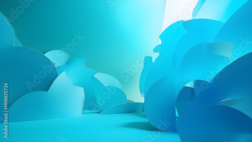 Abstract Blue Paper Shapes Composition