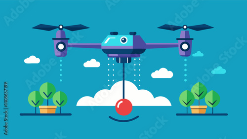 Drones equipped with sensors and mapping technology provide accurate and targeted spraying minimizing chemical usage and maximizing yields.. Vector illustration