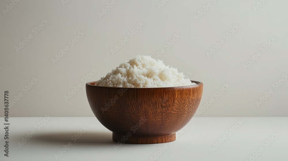 Bowl of Steamed White Rice on Minimalist Background Display Bowl of Steamed White Rice on Minimalist Background Display