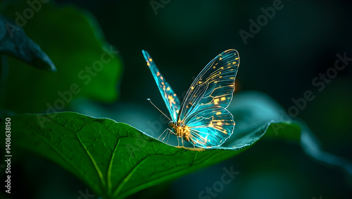Luminous Butterfly on Leaf