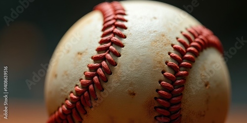 Close-up AI render of baseball with realistic leather texture and stitching. Ideal for sports visuals, branding, or editorial use.