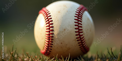 Close-up AI render of baseball with realistic leather texture and stitching. Ideal for sports visuals, branding, or editorial use.