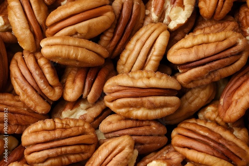 Close Up of Shelled Pecans Nut Background Texture