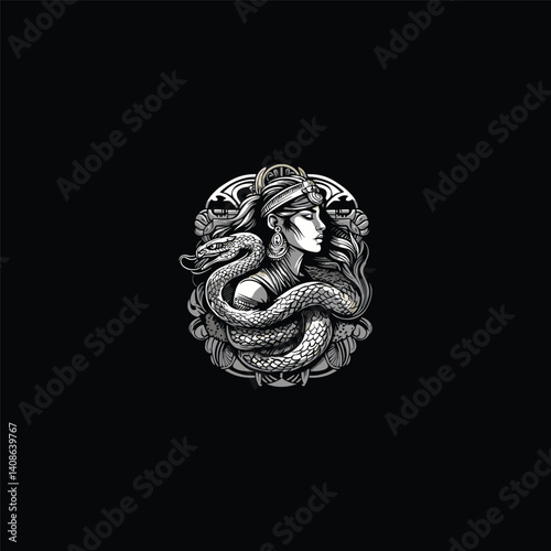 Aztec woman with snake design vector template illustration