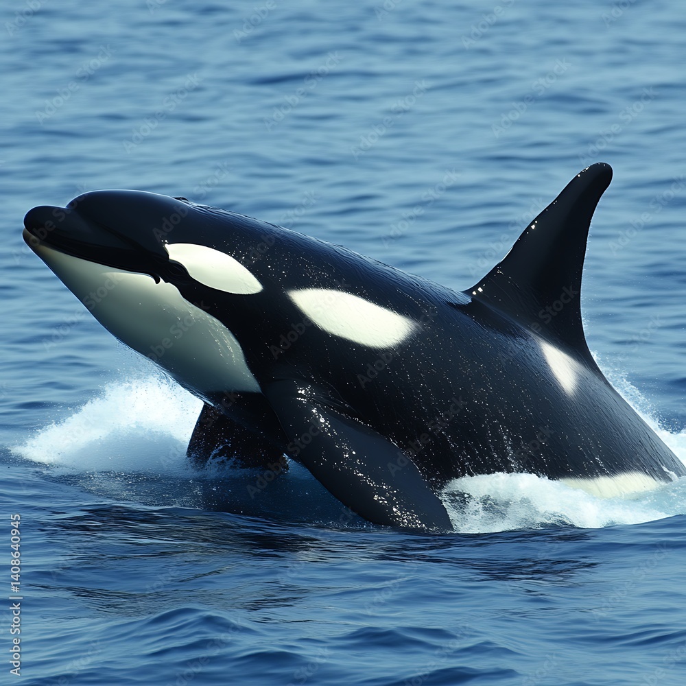 Fototapeta premium Orca leaping in ocean waters