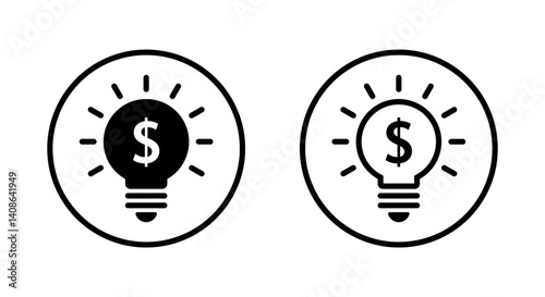 Light bulb with dollar icon on circle line. Lamp with usd sign symbol