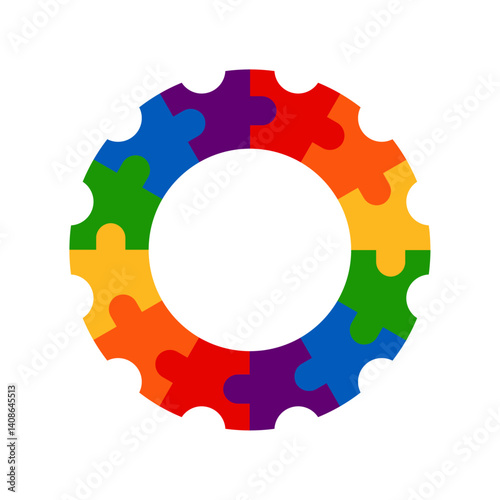 Colorful puzzle gear vector isolated on white background.