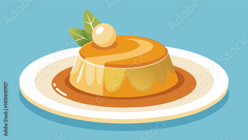 Flan slices are delicately p on a bed of spun sugar creating a whimsical and elegant dessert display.. Vector illustration