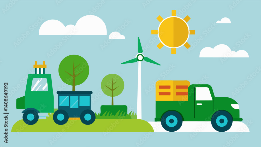 Naklejka premium Electric or hybrid farm vehicles that significantly reduce carbon emissions compared to traditional dieselpowered equipment.. Vector illustration