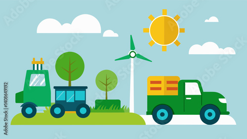 Electric or hybrid farm vehicles that significantly reduce carbon emissions compared to traditional dieselpowered equipment.. Vector illustration