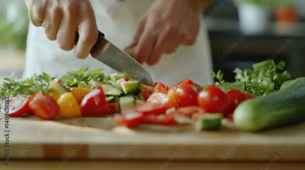 Chef chopping vegetables in a bright kitchen. Featuring efficiency and flavor Chef chopping vegetables in a bright kitchen. Featuring efficiency and flavor