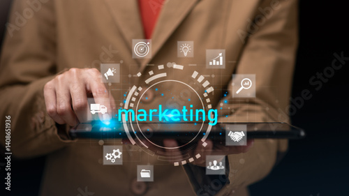 Obraz na płótnie analyze marketing strategies, modern marketing business ideas, use online technologies and advertising through websites and media, to plan future growth ,Setting business goals w salonie