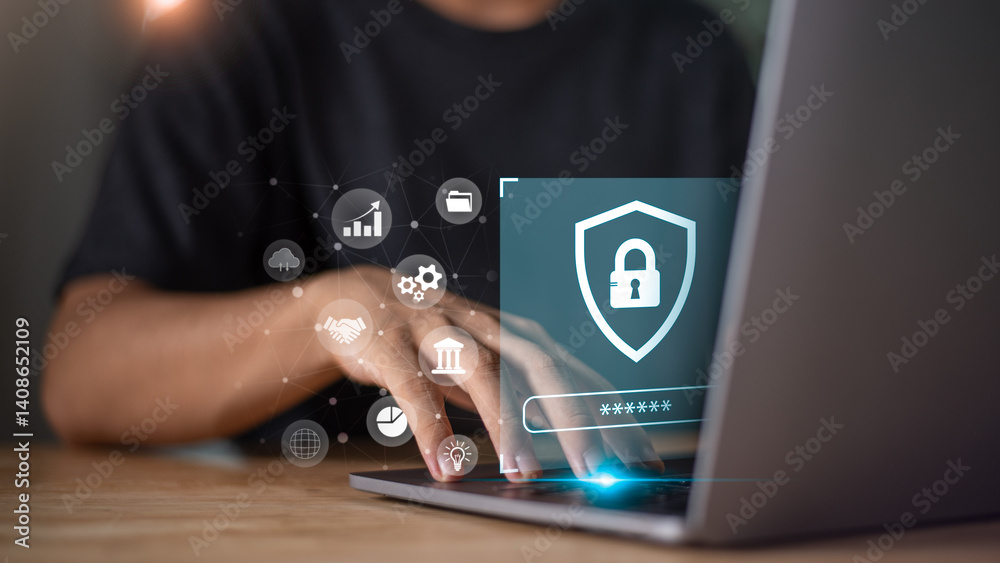 Data protection concept and secure internet security access ,cyber security technology ,Login to online database with your username and password ,cybersecurity ,Protecting data from thef