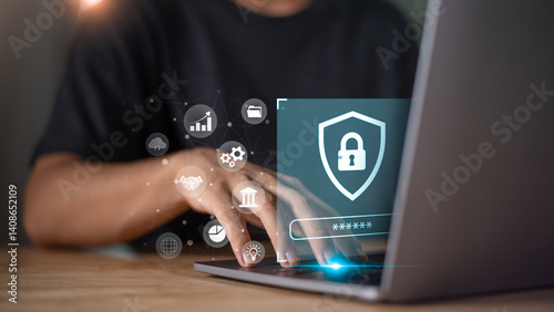 Obraz na płótnie Data protection concept and secure internet security access ,cyber security technology ,Login to online database with your username and password ,cybersecurity ,Protecting data from thef w salonie