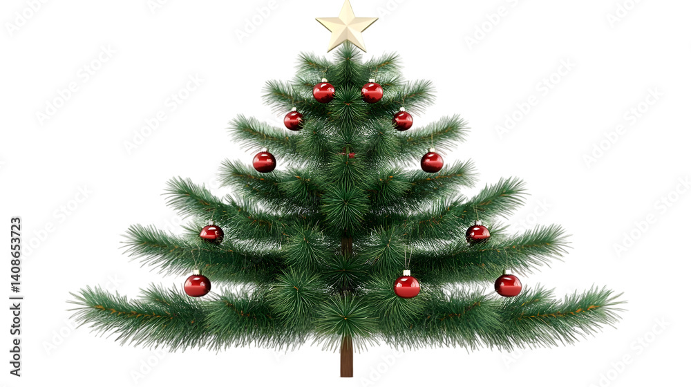 Illustration Of A Decorated Christmas Tree With Red Baubles And A Golden Star Illustration Of A Decorated Christmas Tree With Red Baubles And A Golden Star