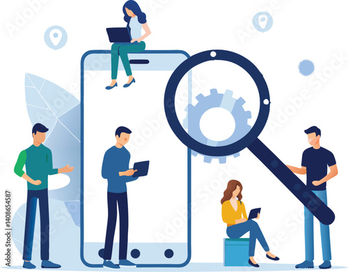 Innovative Teamwork and Digital Collaboration Illustration