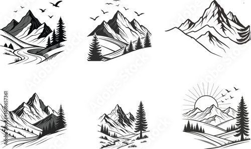 Mountain Landscape Vector Illustrations Adventure, Nature, and Travel Designs