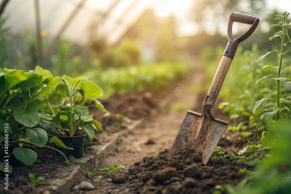 Gardening shovel in the soil-generated by ai Gardening shovel in the soil-generated by ai