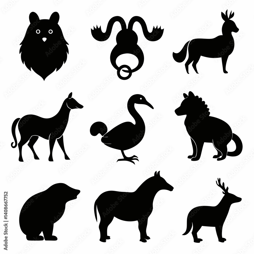 Fototapeta premium 9 Animal Silhouette Vector Set
