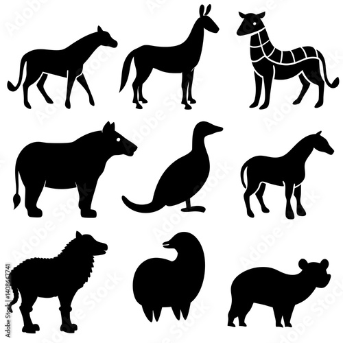 9 Animal Silhouette Vector Set