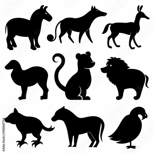 9 Animal Silhouette Vector Set