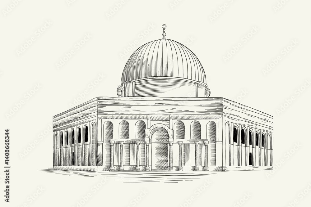 Obraz premium illustration drawing of Al-Aqsa mosque building