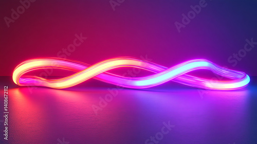 Abstract Neon Light Waves on Dark Studio Background