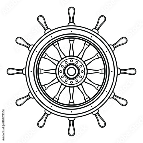 Line Art Ship Steering Wheel Nautical Illustration