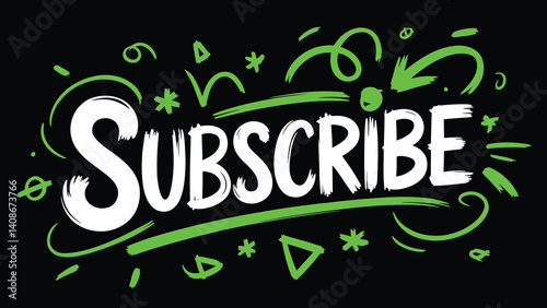 Bold Hand-Drawn Subscribe Button Icon with Green Decorative Elements for Social Media and YouTube Channels