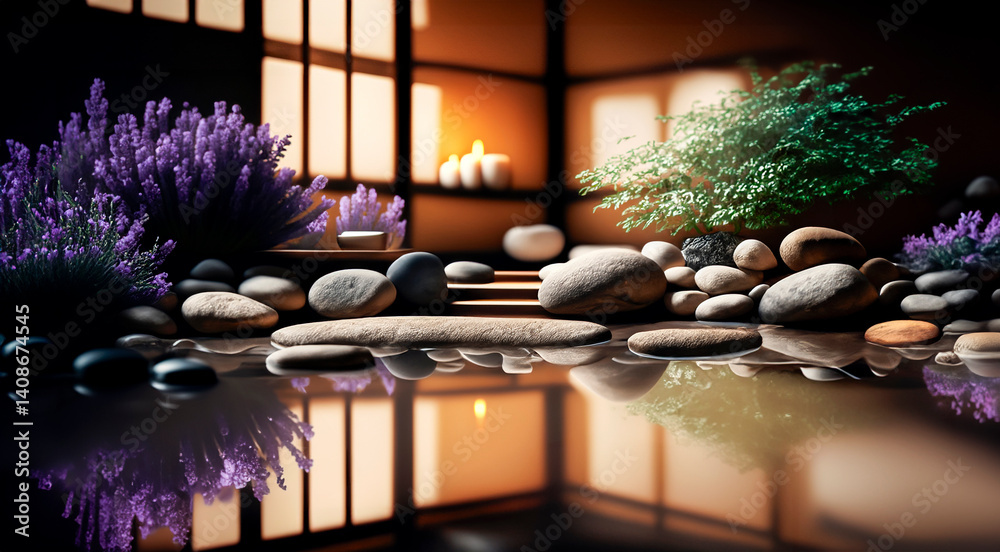 Asian Style spa setting with natural light coming through the window Ai