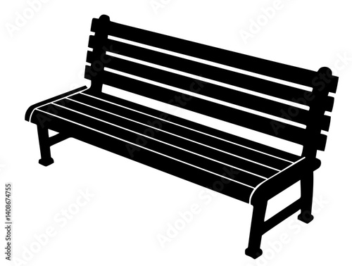 Classic Park Bench with Horizontal Wooden Slats and Metal Legs, Urban Outdoor Seating Furniture Commonly Found in Parks, Gardens, Public Spaces for Rest, Relaxation, Social Interaction.