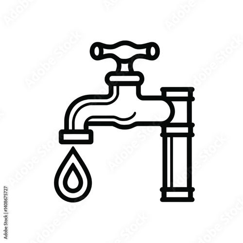 Obraz na płótnie Water Faucet Line Art Icon with Drop and Pipe w salonie