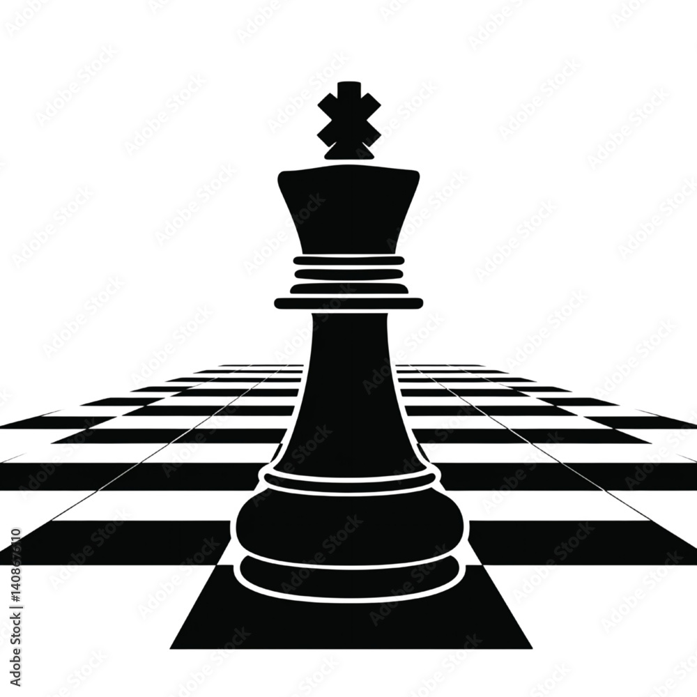 Chess King Silhouette on Board Perspective Illustration