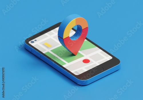 Wallpaper Mural Isometric phone with a location pin on a map display against a blue background illustration Torontodigital.ca