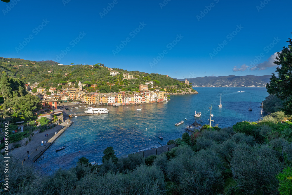Fototapeta premium The village of Portofino is located in the Metropolitan City of Genoa on the Italian Riviera, Italy