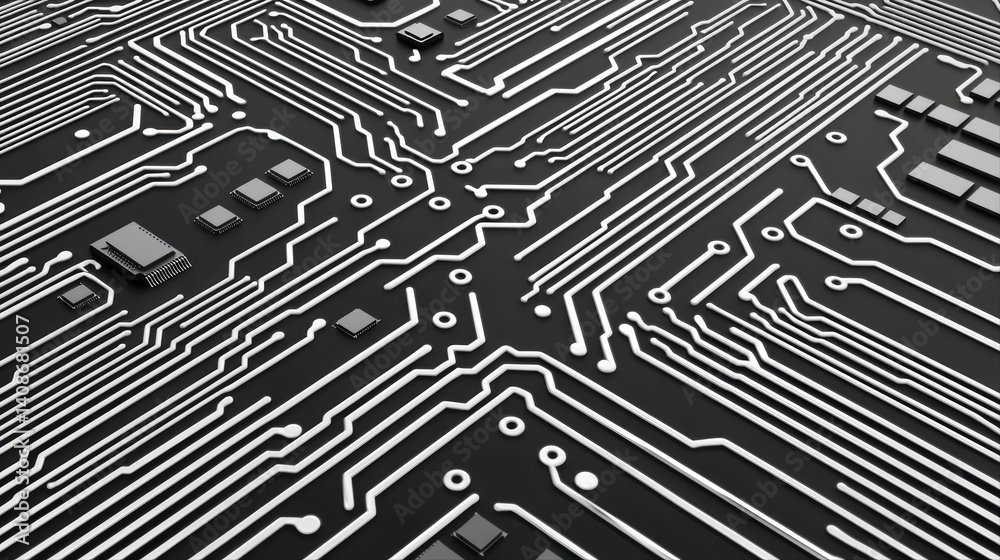 Abstract circuit board design with lines and chips layout Abstract circuit board design with lines and chips layout