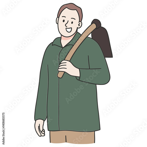 Farmer carrying a hoe