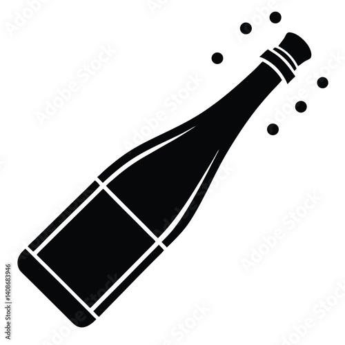 Champagne Bottle Silhouette Design With Transparent Background and Bubbles