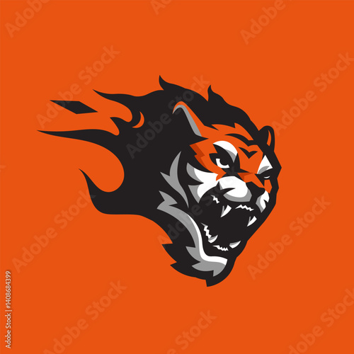 Tiger head on fire mascot logo