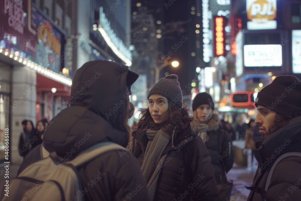 People walking in Times Square at night. People walking in Times Square at night.