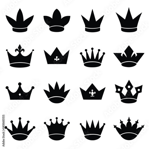 Crown Silhouette Collection Royal Symbol King Queen Black Isolated Set Icons