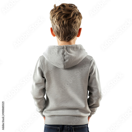 Boy in gray hoodie child fashion apparel casual wear isolated on transparent  background png