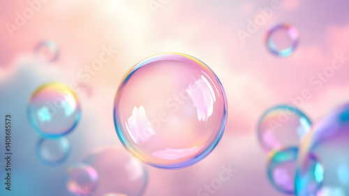 Pastel Coloured Soap Bubbles in Dreamy Sky