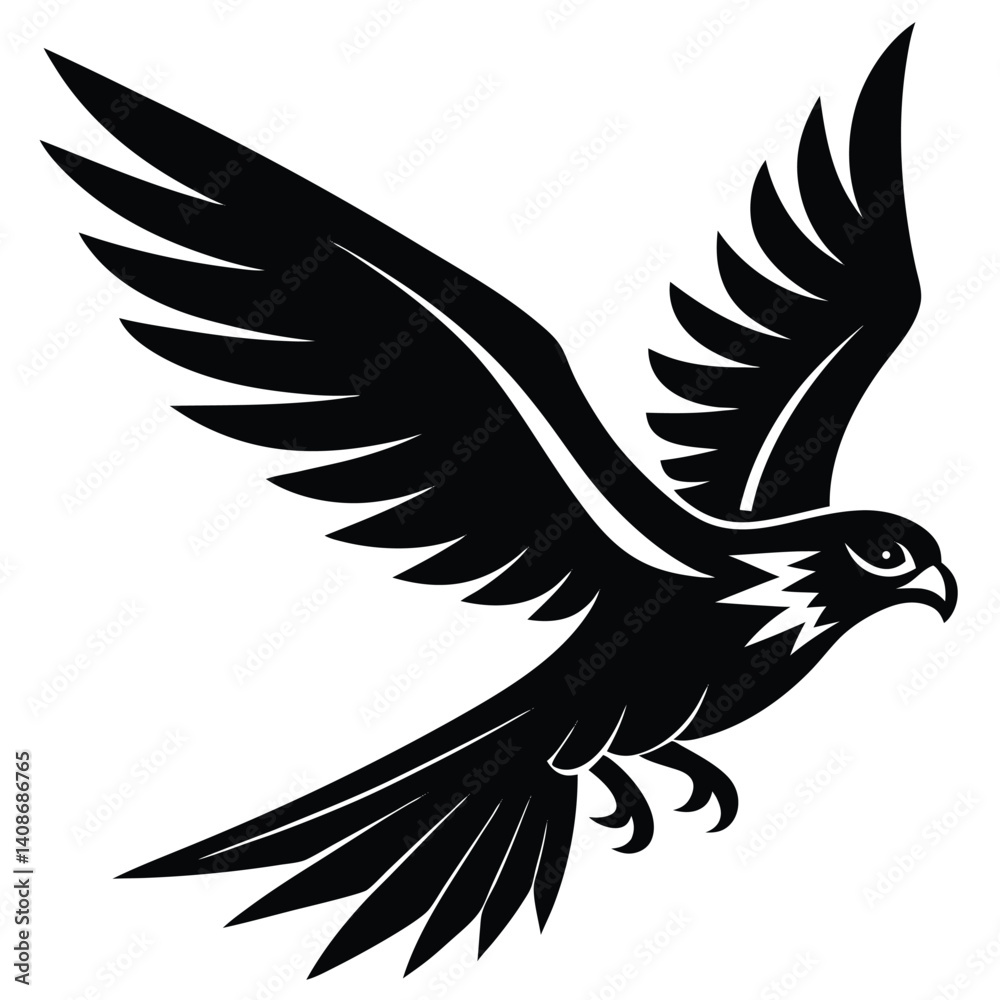 Fototapeta premium Isolated Hawk Flying Silhouette Wings Spread on Transparent Background