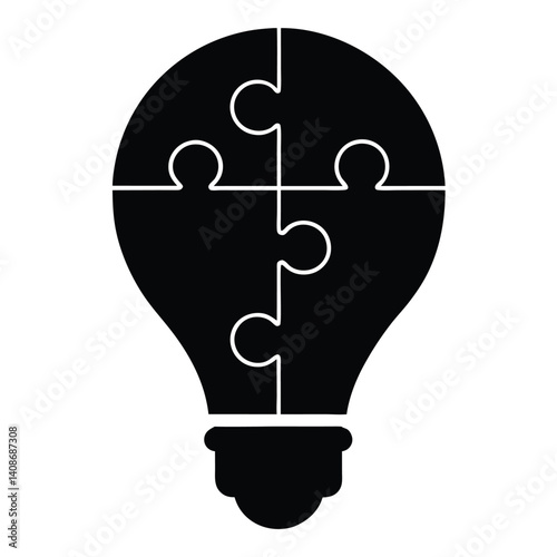 Lightbulb Puzzle Black Silhouette on Transparent Background Concept Solution