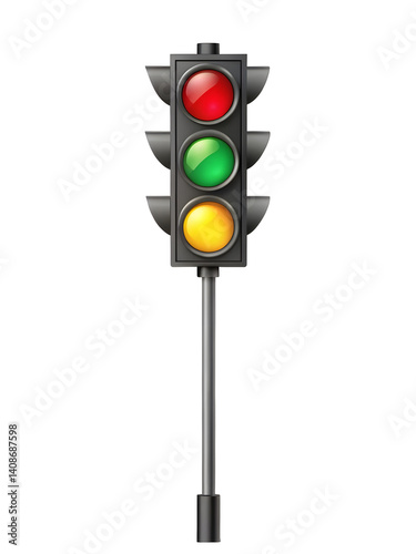 a traffic light pole with three lights red, yellow, and green on a transparent background