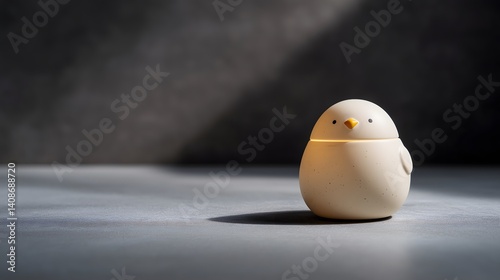 Easter and lamp: Ceramic chick-shaped lamp with warm light, modern Scandinavian Easter decor.