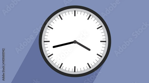 simple animated 4k video of a minimal clock set on a blue background, time, hours, minutes, counting time.
